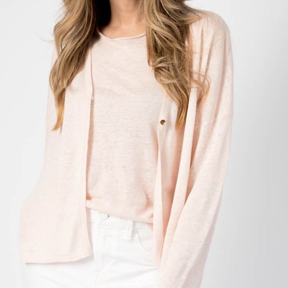 HEMISPHERE Linen V-Neck Cardigan in Powder Pink - Picture 2 of 4